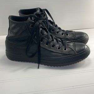 Converse Chuck Taylor All Star Blackout Leather Gum Bottoms Men 7.5 Women 9.5